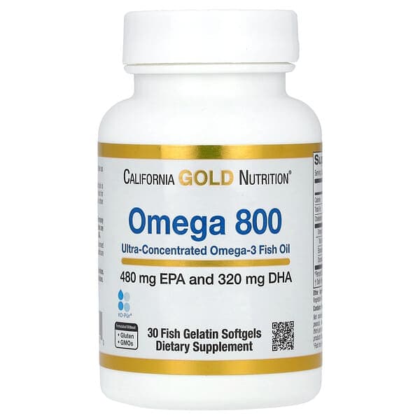 California Gold Nutrition, 오메가 800 초고농축 오메가3 피쉬 오일, kd-pur 트리글리세리드 형태, 1,000mg, 피쉬 젤라틴 소프트젤 30정